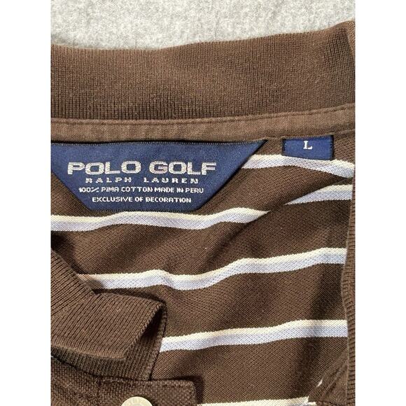 Polo Golf Shirt Mens Large Ralph Lauren Pima Cotton Striped Short Sleeve Sports - Picture 5 of 10